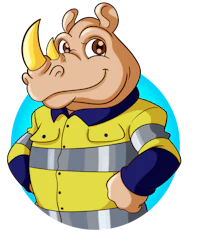 a cartoon rhino wearing a yellow shirt